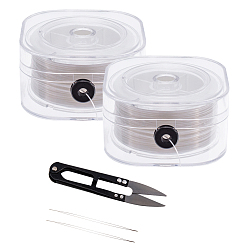 White DIY Jewelry, with Elastic Fibre Wire, Sharp Steel Scissors and Stainless Steel Big Eye Beading Needles, White, 0.7mm