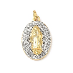 Настоящее золото 18K Латунные микро проложить кубического циркония подвески, овальные с рисунками " virgin mary", без кадмия и без свинца, с целью перехода в кольце, реальный 18 k позолоченный, 22x14x3.5 мм, отверстие : 3 мм