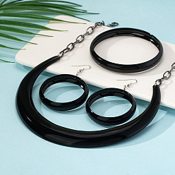 Черный Цвет Металла Комплект из колье, сережек и браслета из сплава колец, металлический черный , 114 мм