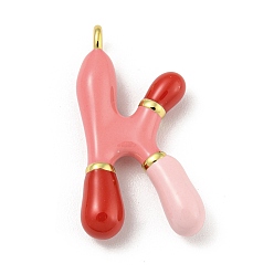 Letter K Латунь эмаль подвески, долговечный, без кадмия и без свинца, реальный 18 k позолоченный, буквенное очарование, Письмо K, 24.5x13x4.5 мм, отверстие : 2 мм