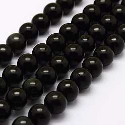 Obsidian Natural Green Eyes Obsidian Beads Strands, Round, 12mm, Hole: 1mm, about 32pcs/strand, 15.3 inch(39cm)