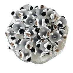 Черный Непрозрачные акриловые бусины, бусины ручной работы, круглая с цветком, чёрные, 16 мм, отверстие : 3 мм