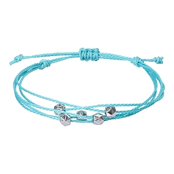 Темно-бирюзовый Браслеты из многожильных бусин из вощеного шнура в стиле бохо, регулируемые женские браслеты из полигональных бусин, темные бирюзовый, периметр: 5-7/8~11 дюйм (15~28 см)