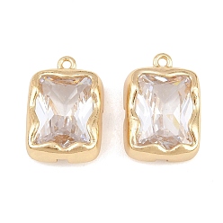 Clear Brass Glass Pendants, Rectangle Charms, Faceted, Golden, Clear, 19x13x5mm, Hole: 1.4mm