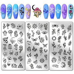 Mixed Shapes Шаблоны для нейл-арта своими руками из нержавеющей стали, шаблонный инструмент, прямоугольные, разнообразные, 12x6 см, 3 шт / комплект