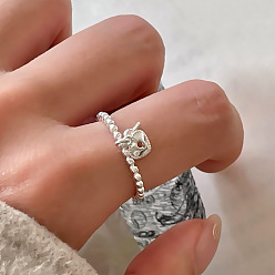 Платина Латунные манжеты открытые кольца для женщин, сердечный замок с ключом, платина, внутренний диаметр: регулируемый