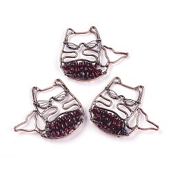 Garnet Natural Garnet Big Pendants, with Brass Findings, Animal, Red Copper, 44x50x6mm
