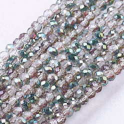 Green Electroplate Glass Faceted Rondelle Beads Strands, Half Plated, Green, 3x2mm, Hole: 1mm, about 165~169pcs/strand, 15~16 inch(38~40cm)