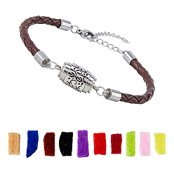 Couleur Mélangete 1pc 304 Bracelets diffuseurs de parfum en acier inoxydable à maillons colonnes, Bracelets de corde de cuir d'imitation, couleur inox, avec 1sac éponge coussinets parfumés, couleur mixte, 7.36 pouce (18.7 cm)