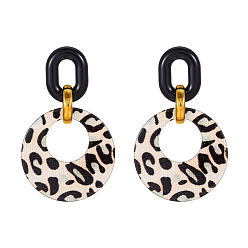 Черный Плоские круглые с овальными акриловыми подвесками-серьгами-гвоздиками, платиной и золотом, чёрные, 70x45 мм