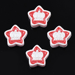 Crimson Opaque Resin Cabochons, with Enamel, Star with Crown, Crimson, 10x10x3mm