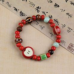 Разноцветный Эластичные браслеты из фарфоровых бусин ручной работы, яблоко, красочный, 5-7/8~9-7/8 дюйм (15~25 см)