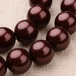 Темно-Красный Полированный круглый снаряд класса жемчужные нити из бисера, темно-красный, 8 мм, отверстие : 1 мм, около 49 шт / нитка, 16 дюйм