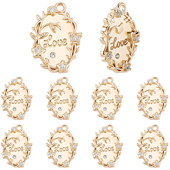 Настоящее золото 18K 10 шт. подвески из латуни с микропаве из прозрачного кубического циркония ко Дню святого Валентина, без кадмия, без никеля и без свинца, овал с цветком и словом любовь, реальный 18 k позолоченный, 17x12.5x3 мм, отверстие : 1.4 мм