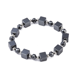 Non-magnetic Hematite Synthetic Non-Magnetic Hematite & Brass Beaded Stretch Bracelets for Men, Inner Diameter: 2-1/2 inch(6.5cm)