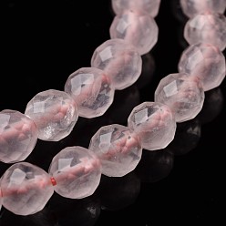Rose Quartz Faceted Natural Rose Quartz Round Bead Strands, 6mm, Hole: 1mm, about 66pcs/strand, 15.3 inch