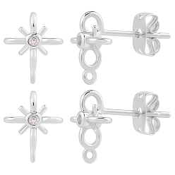 Платинированный Изделия из латуни, с прозрачным кубическим цирконием и латунными фрикционными застежками-гвоздиками, крестик, Реальная платина, 11x9 мм, отверстие : 1 мм, штифты : 0.8 мм