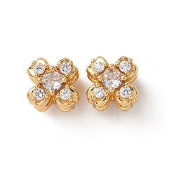 Настоящее золото 18K Латунные микропаве из прозрачного кубического циркония, цветок, реальный 18 k позолоченный, 9x9x10.5 мм, отверстие : 1 мм