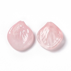 Pink Electroplate Glass Pendant, Flower Petal Charms, Pink, 20x18x4mm, Hole: 1.2mm