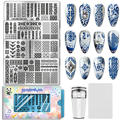 Цветок Шаблоны для нейл-арта своими руками из нержавеющей стали, шаблонный инструмент, прямоугольные, цветочный, 12x6 см, 4 листов / комплект