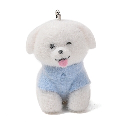 Собака Подвески из непрозрачной смолы с меховой отделкой на тему животных, с платиновыми тоновыми железными петлями, голубой, собачий шарм, 35.5x24.5x28.5 мм, отверстие : 2 мм