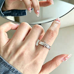 Серебро Латунные манжеты открытые кольца для женщин, бантом, серебряные, 15~20 мм