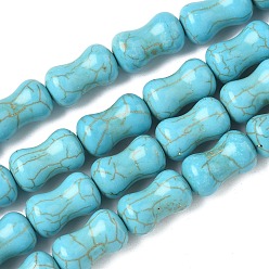 Светло-Голубой Окрашенные синтетические бирюзовые бусы нити, длинная форма барабана, Небесно-голубой, 13.5x8 мм, отверстие : 0.7 мм, около 29 шт / нитка, 15.47'' (39.3 см)