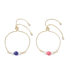 (52) Непрозрачная лаванда Регулируемые браслеты-слайдеры из латуни с микропаве из кубических цирконий для женщин, с натуральным халцедоном и натуральным и окрашенным малайзийским нефритом, золотые, круглые, разноцветные, 9-7/8 дюйм (25 см), 2 шт / комплект