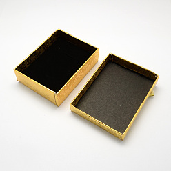 Gold Rectangle Cardboard Jewelry Set Boxes, 2 Slots, with Bowknot Outside and Sponge Inside, for Rings and Earrings, Gold, 83x53x27mm