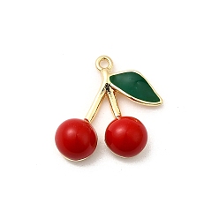 Light Gold Латунь эмаль подвески, вишневое очарование, золотой свет, 16.5x16.5x5 мм, отверстие : 1.2 мм