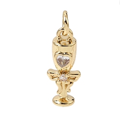 Real 18K Gold Plated Brass Micro Pave Clear Cubic Zirconia Pendants, Wine Glass with Heart Charms, Rack Plating, Long-Lasting Plated, Cadmium Free & Lead Free, Real 18K Gold Plated, 18x7x5mm, Hole: 3.3mm
