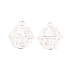 Посеребрённый Латунь прелести, со стеклом, без свинца и без кадмия, многоугольник, 925 серебро покрытием, 11.5x11.5 мм, отверстие : 1 мм