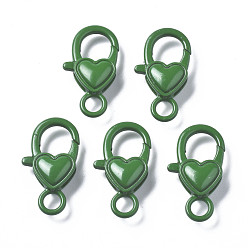 Зеленый Застежки-клешни из экологически чистого сплава, окрашенные распылением, без кадмия, без никеля и без свинца, сердце, зелёные, 27x15x6.5 мм, отверстие : 4 мм