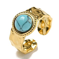 Настоящее золото 18K Ионное покрытие (ip) 304 открытые манжеты из нержавеющей стали, круглые широкие кольца с синтетической бирюзой для женщин и мужчин, реальный 18 k позолоченный, регулируемый