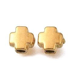 Настоящее золото 18K 304 из нержавеющей стали бусы, ионное покрытие (ip), крестик, реальный 18 k позолоченный, 4x4x2.5 мм, отверстие : 1.5 мм