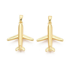 Настоящее золото 18K Латунные подвески, самолет прелести, реальный 18 k позолоченный, 24x19x4 мм, отверстие : 4.5x2 мм