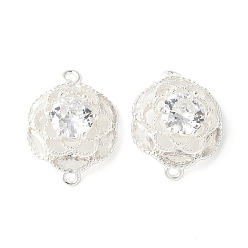Посеребрённый Подвески-соединители из латуни с цветком, без кадмия, без никеля и без свинца, с четким кубического циркония, 925 серебро покрытием, 20x15x7 мм, отверстие : 1.6 мм