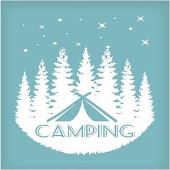 White Self-Adhesive Silk Screen Printing Stencil, for Painting on Wood, DIY Decoration T-Shirt Fabric, Camping, Sky Blue, 19.5x14cm