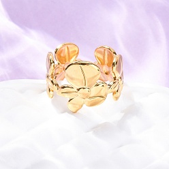 Золотой 304 из нержавеющей стали манжеты кольца, цветок, золотые, 15.5 мм, внутренний диаметр: регулируемый