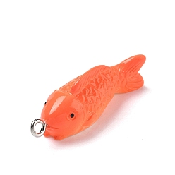 Fish Непрозрачные подвески смолы, с платиновыми тоновыми железными петлями, рыба, 33.5x11x11.5 мм, отверстие : 2 мм
