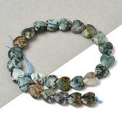 Африканский Бирюза(яшма) Бусы натуральная африканская бирюза (яшма), сердце, граненые, 8x8x3.5~4 мм, отверстие : 0.7 мм, около 25 шт / нитка, 7.09'' (18 см)