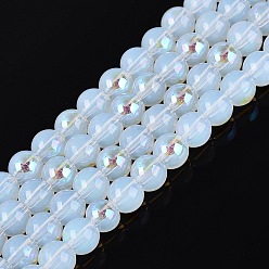 (7BDF) Прозрачный морозный бирюзовый Гальванические стекляныне бусины, имитация нефрита, круглые, с покрытием цвета радуги, с половиным покрытием, призрачный белый, 6~6.5 мм, отверстие : 0.8~1 мм, около 67~72 шт / нитка, 14.57~15.35 дюйм (37~39 см)