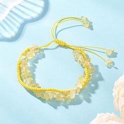 Цитрин Браслеты из плетеных бусин ручной работы из стеклянных бусин и натурального цитрина, регулируемый плетеный нейлоновый браслет для женщин, внутренний диаметр: 1-3/4~3 дюйм (4.4~7.7 см)