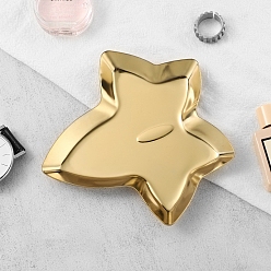 Золотой Блюдо из нержавеющей стали, тарелка для украшений в форме листа, лоток для хранения колец, , серьга, золотые, 115x110 мм