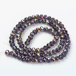 Purple Electroplate Transparent Glass Beads Strands, Half Rose Gold Plated, Faceted, Rondelle, Purple, 3x2mm, Hole: 0.8mm, about 150~155pcs/strand, 15~16 inch(38~40cm)
