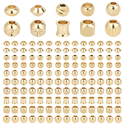 Real 24K Gold Plated 150Pcs 10 Style Brass Beads, Long-Lasting Plated, Cube & Column & Bicone & Round & Rondelle, Real 24K Gold Plated, 15pcs/style
