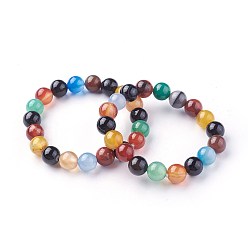 Natural Agate Natural Agate Beads Stretch Bracelets, Dyed & Heated, Round, 2-1/4 inch~2-3/8 inch(5.7~6cm), Beads: 10~10.5mm