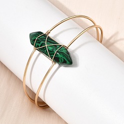 Малахит Браслеты-манжеты для женщин из натурального малахита с шестигранными наконечниками, обмотанными латунной проволокой., внутренний диаметр: 2.34x1.79 дюйм (5.95x4.55 см)