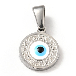 Stainless Steel Color 304 Stainless Steel Charms with Enamel, Flat Round with Evil Eye, Stainless Steel Color, 12x10x2mm, Hole: 4.5x2.5mm