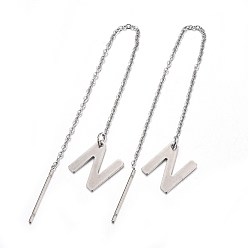 Letter N Tarnish Resistant 304 Stainless Steel Stud Earrings, Hypoallergenic Earrings, Ear Threads, Alphabet, Letter.N, 107~112x1mm, Pin: 15x0.7mm, letter: 10.5x9x0.5mm